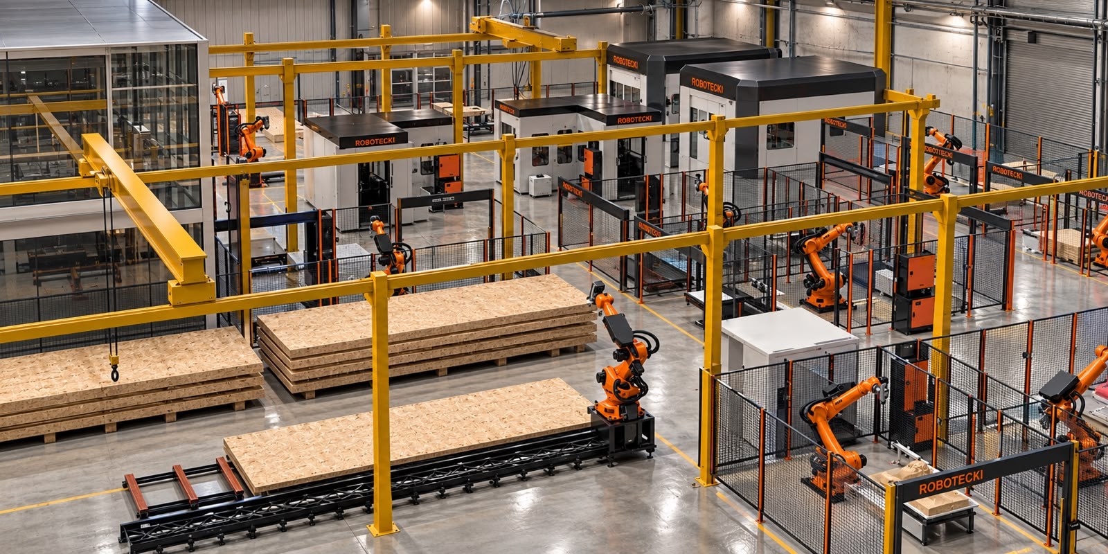 Célula robótica com amplo espaço de trabalho e proteções industriais